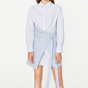 NWT Zara Striped Mini Poplin Wrap Shirt Dress